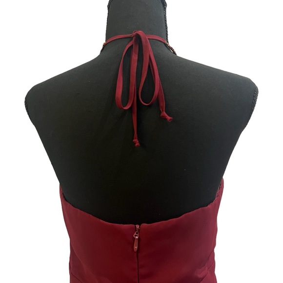 Bee Darlin Formal Burgundy Beaded Halter Prom Dress - Picture 3 of 8